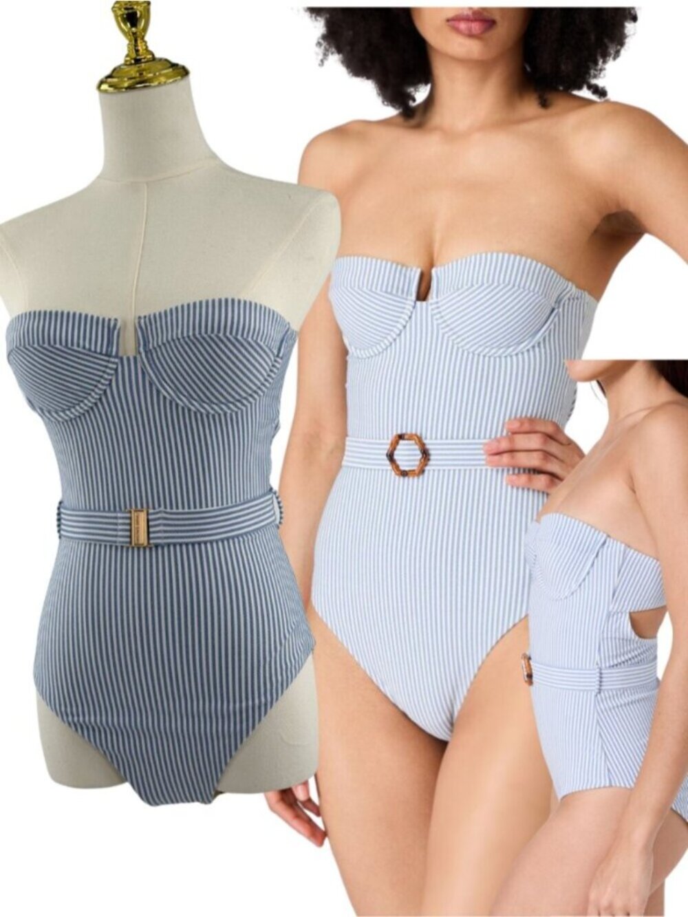 🆕 ZIMMERMANN 🧿 NWOT Chintz Blue White Stripe Underwire 1PC, Sz 0 US 2/4 Cup AB